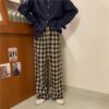 Korean Retro Woolen Plaid Pants - Harajuku