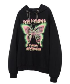 Loose Sweater Hood Dark Style Butterfly - Harajuku