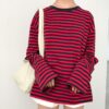 Narrow Stripes Vintage T-shirt Long Sleeve - Harajuku