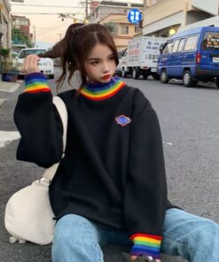 Oversized Sweater Harajuku Rainbow Sleeves - Harajuku