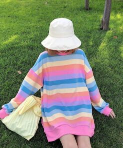 Sweatshirt Cotton Rainbow Stripes - Harajuku