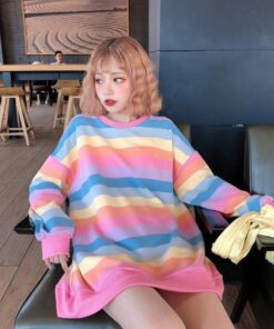 Sweatshirt Cotton Rainbow Stripes - Harajuku