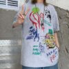 T-shirt Graffiti Print Hip Hop Smile - Harajuku