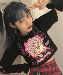 Top Anime Print Pop Punk Gothic - Harajuku