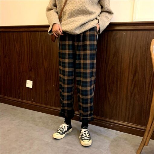 Woolen Checkered Loose Pants - Harajuku