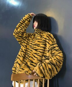 Zebra Print Plush Jacket - Harajuku